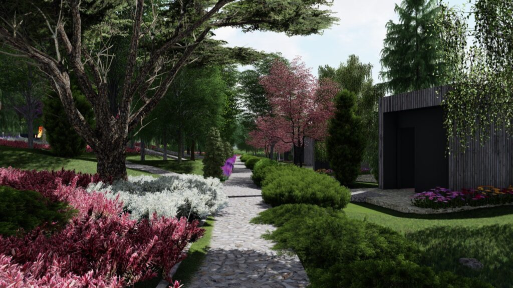 3d perspective of walking path in vegetation