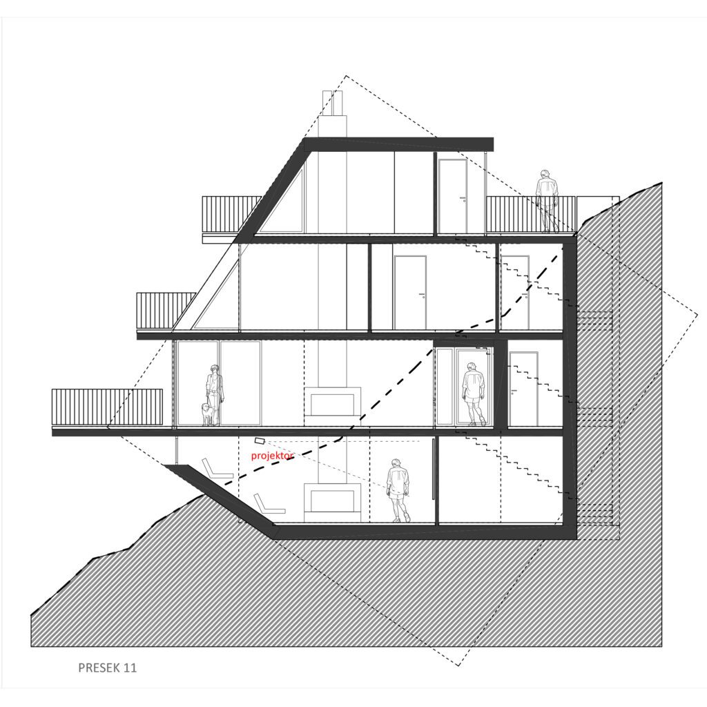 section of modern weekend house with wooden facade in forest