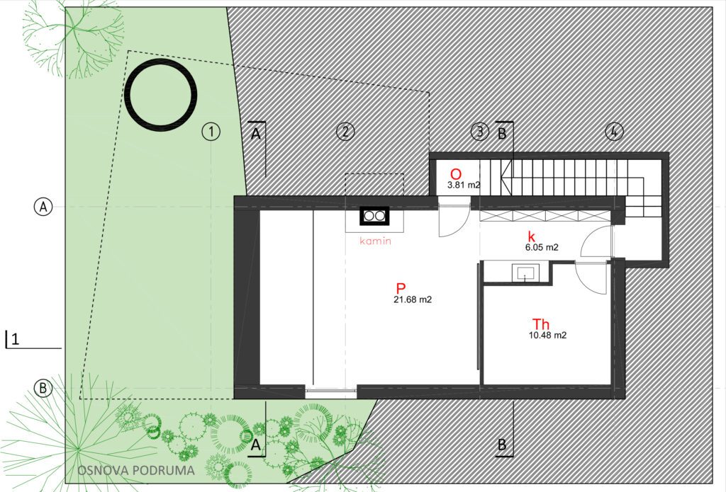 basement level of modern weekend house with wooden facade in forest