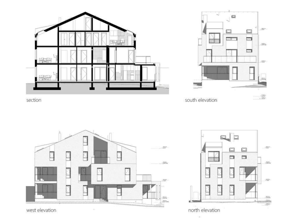 facades of modern urban villa apartment building