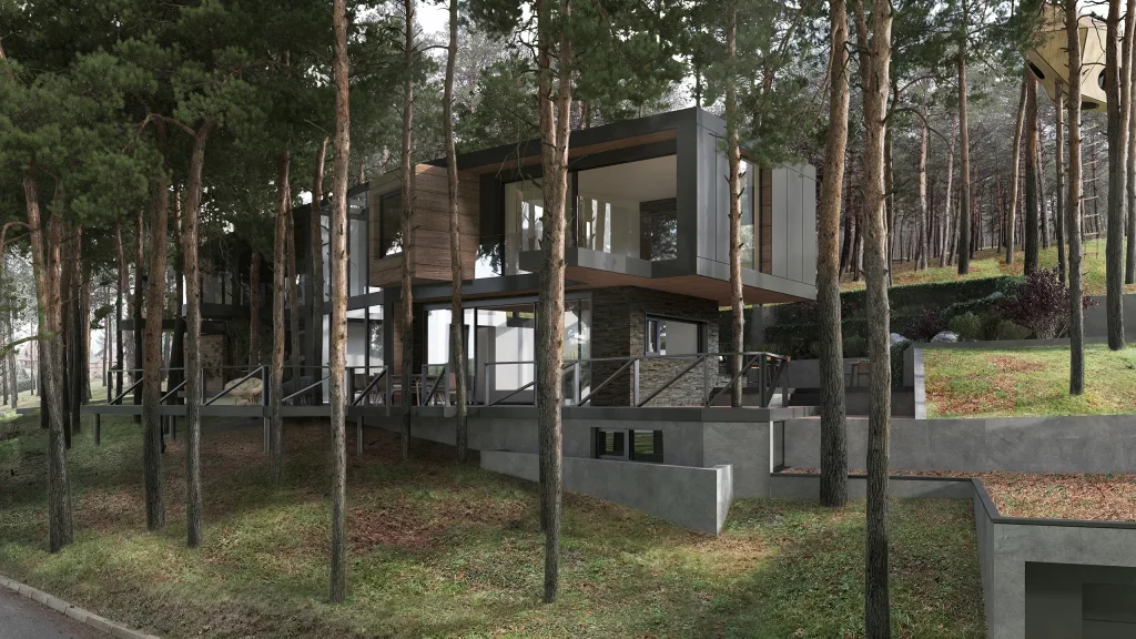 modern house in pine forest by bionique