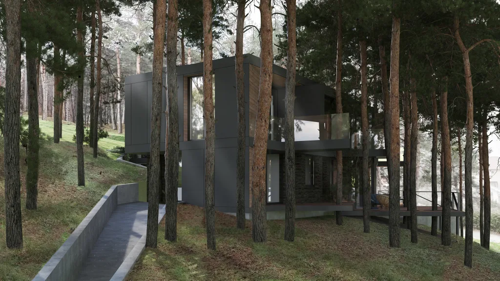 modern house in pine forest by bionique