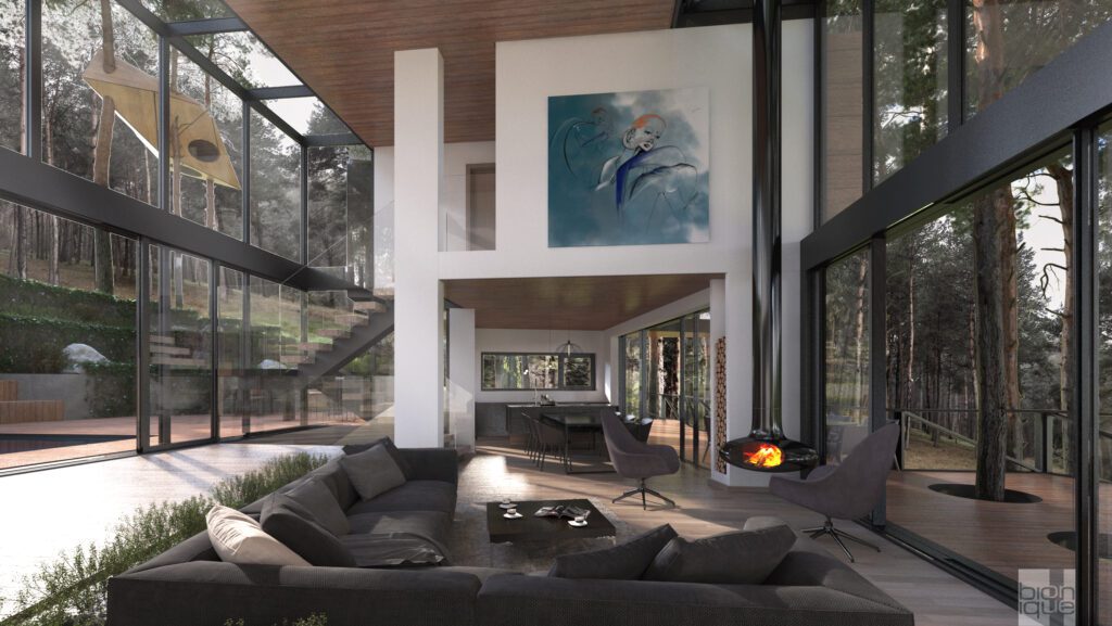 modern house in pine forest interior