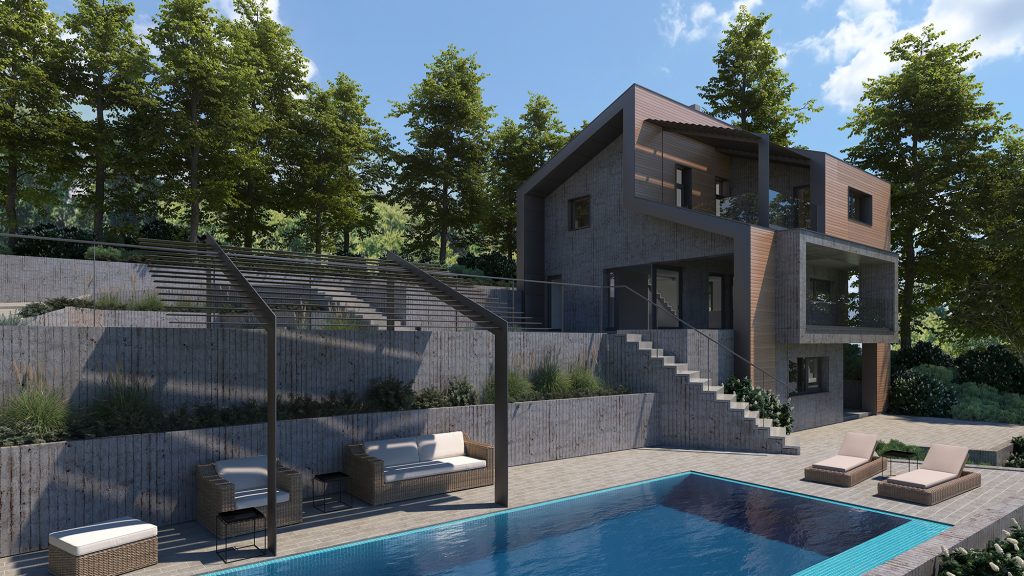 Popovica house modern hill house wood facade pool