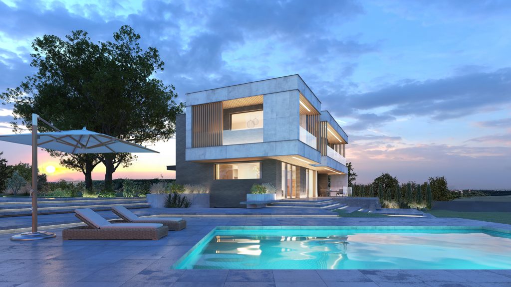 modern family villa archviz night villa CVI