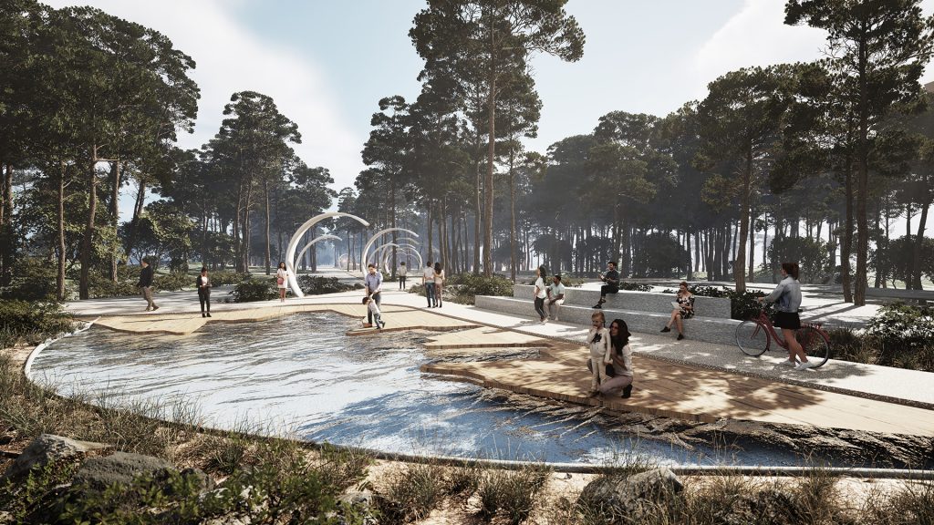 Boulevard Delle Arti architecture competition 3d visualization pinewood forest path