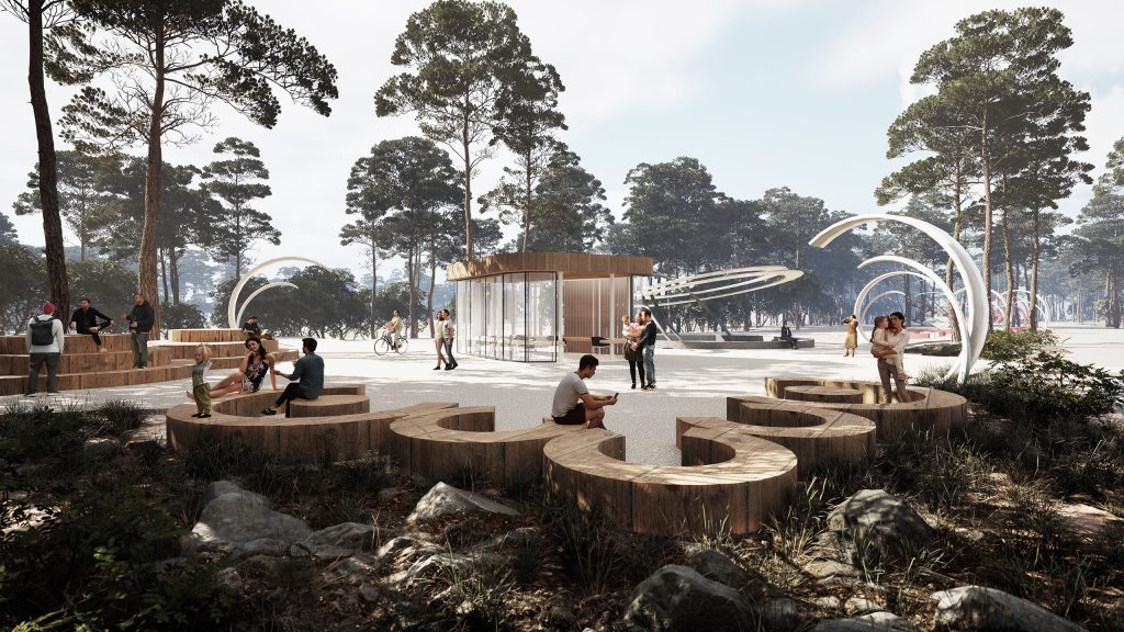 Boulevard Delle Arti architecture competition 3d visualization pinewood forest path