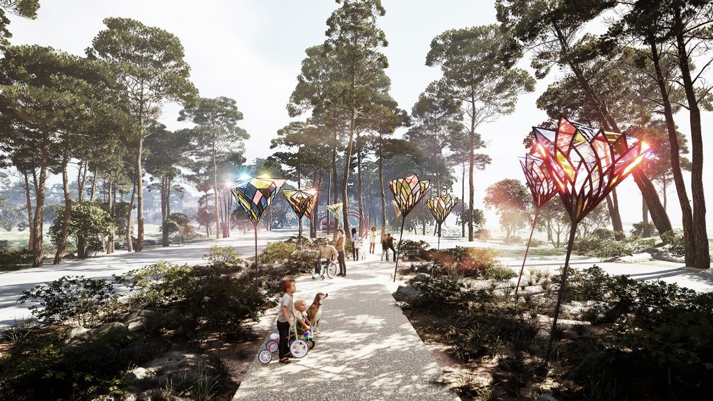 Boulevard Delle Arti architecture competition 3d visualization pinewood forest path