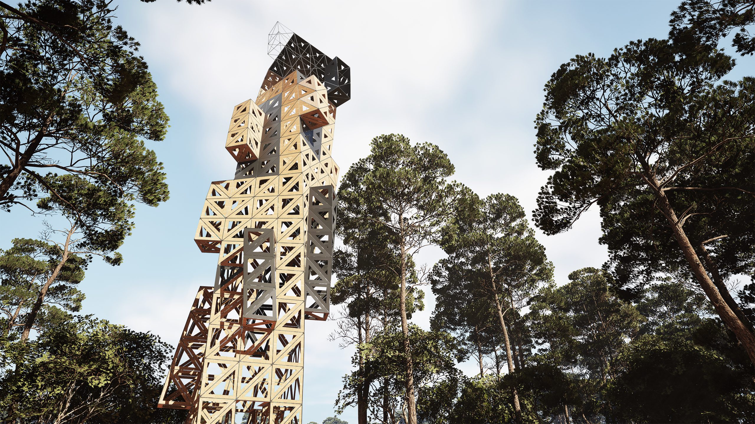 architecture competition 3d visualization pinewood forest observation tower